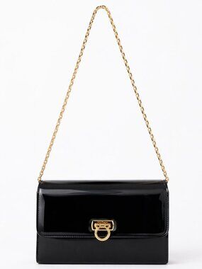 VINTAGE Giani Bernini Black Patent Faux Leather Crossbody Handbag Purse